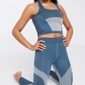 free people blue patchwork cropped top/ sports bra